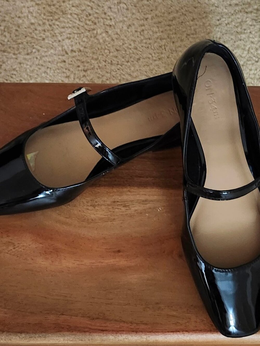 On 34th Women's Saadet Rhinestone-Buckle Mary Jane Flats Black Patent size 9 M